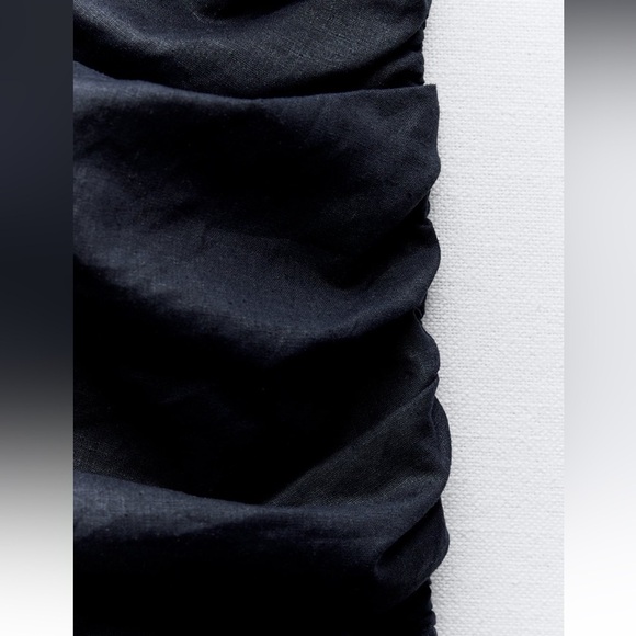 New ZARA Linen Bland Ruched Strapless Midi Dress - Picture 6 of 6